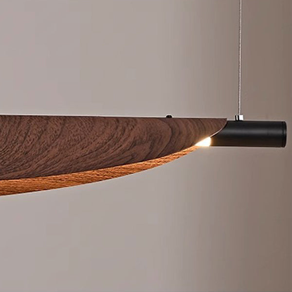 Modern Walnut Wood Grain Leaf Shaped LED Chandelier for Living Room