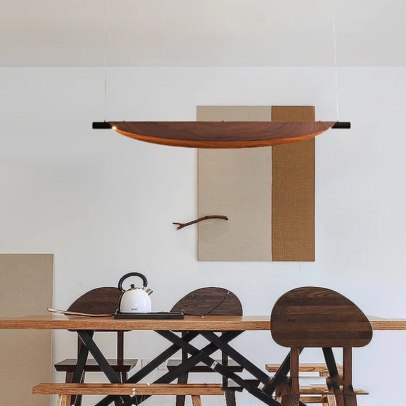 Modern Walnut Wood Grain Leaf Shaped LED Chandelier for Living Room
