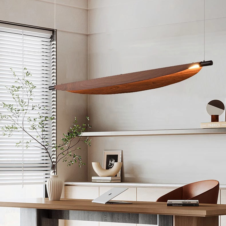 Modern Walnut Wood Grain Leaf Shaped LED Chandelier for Living Room