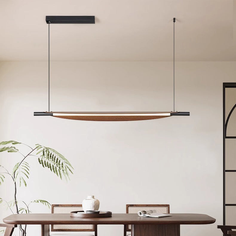 Modern Walnut Wood Grain Leaf Shaped LED Chandelier for Living Room