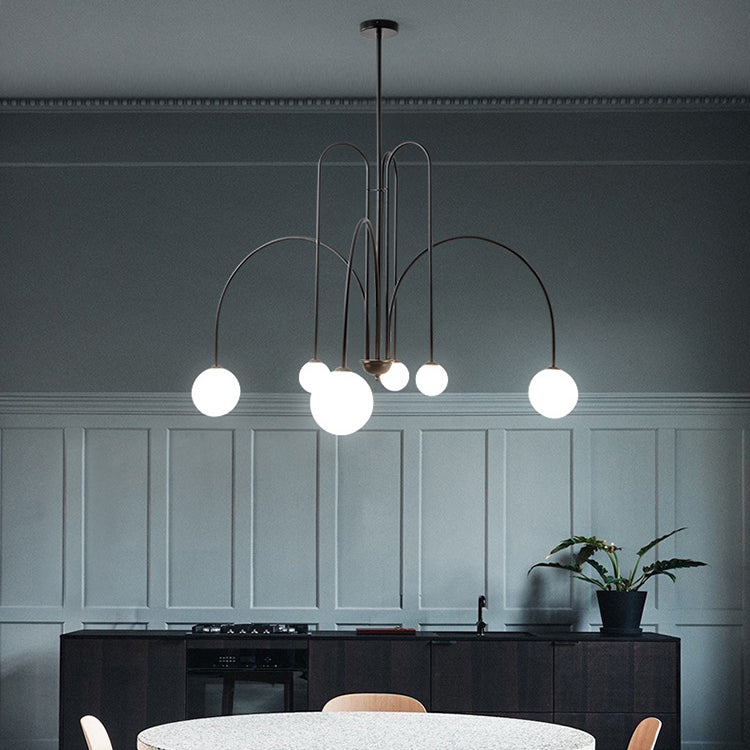 Nordic Iron Frame Glass Globe Chandelier for Dining Room, 6/8/12 Lights