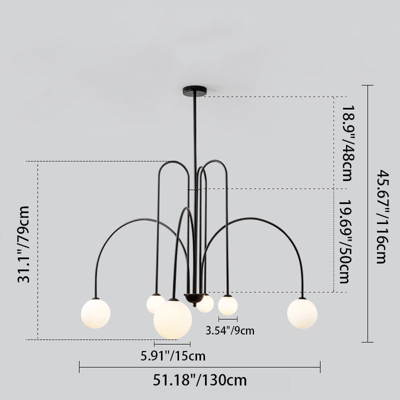 Nordic Iron Frame Glass Globe Chandelier for Dining Room, 6/8/12 Lights