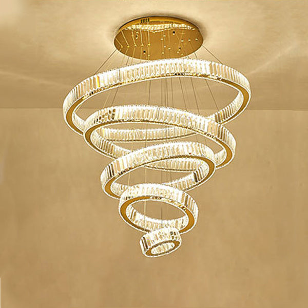 Elegant Modern Stainless Steel Crystal LED Chandelier for Living Room