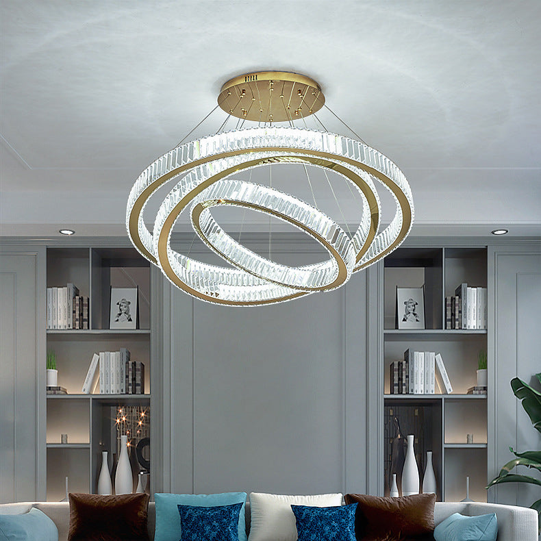 Elegant Modern Stainless Steel Crystal LED Chandelier for Living Room