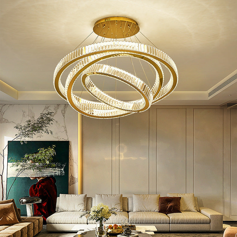 Elegant Modern Stainless Steel Crystal LED Chandelier for Living Room