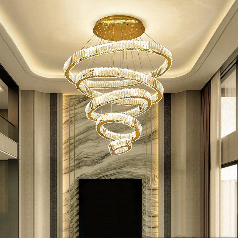 Elegant Modern Stainless Steel Crystal LED Chandelier for Living Room