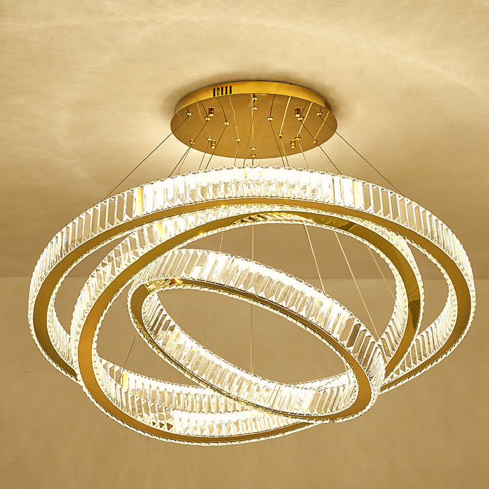Elegant Modern Stainless Steel Crystal LED Chandelier for Living Room