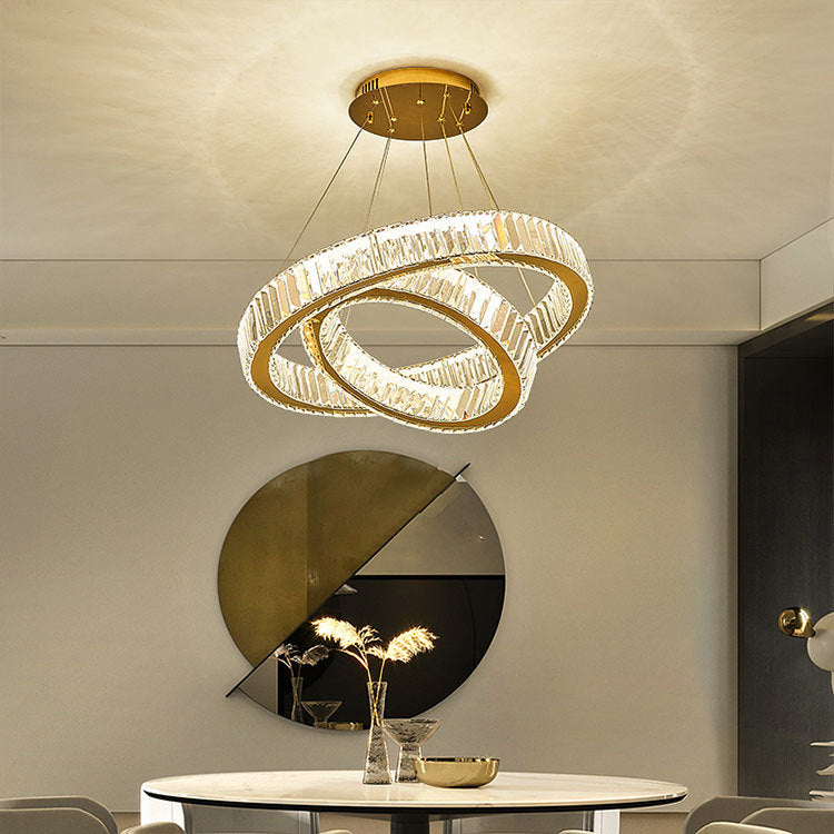 Elegant Modern Stainless Steel Crystal LED Chandelier for Living Room