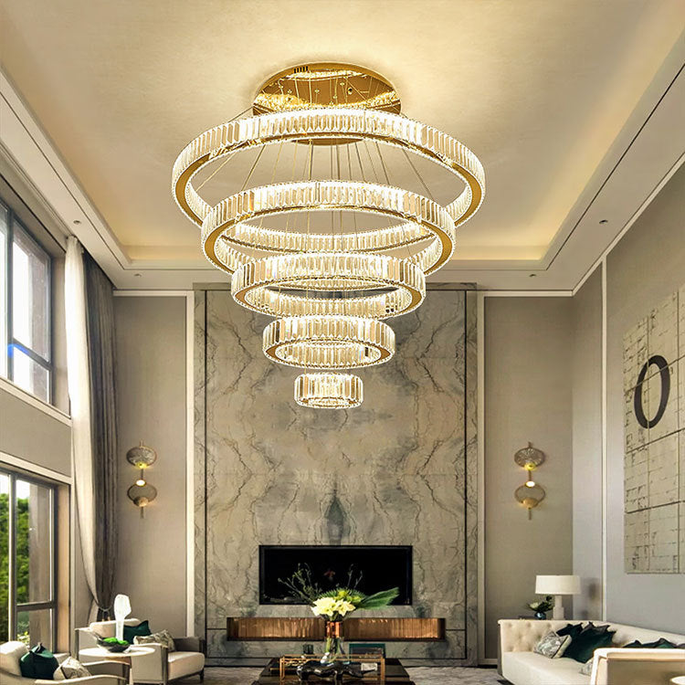 Elegant Modern Stainless Steel Crystal LED Chandelier for Living Room