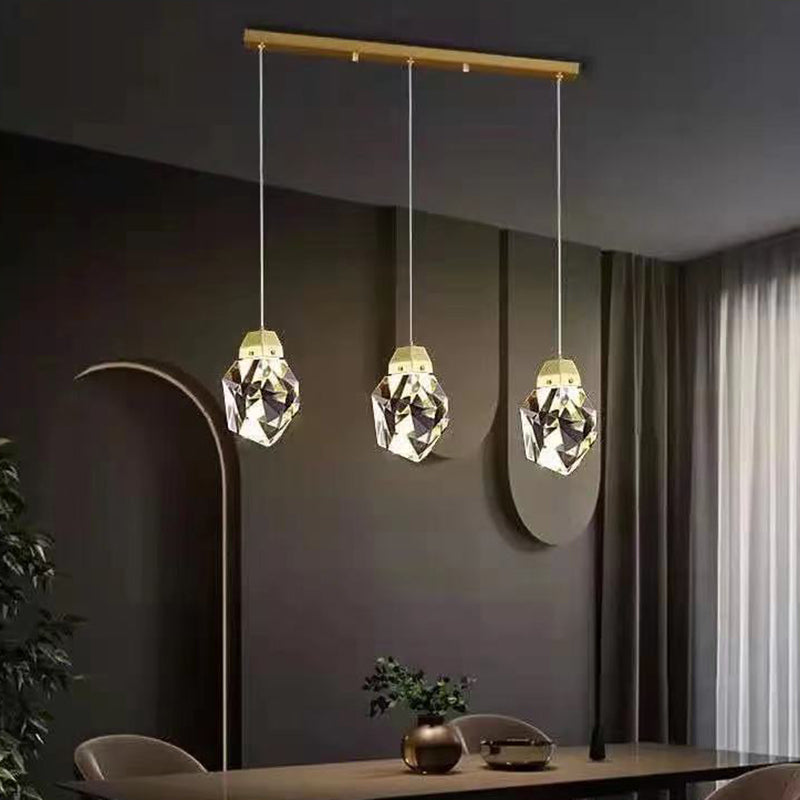Modern Gold Brass Crystal LED Island Chandelier for Dining Room Decor