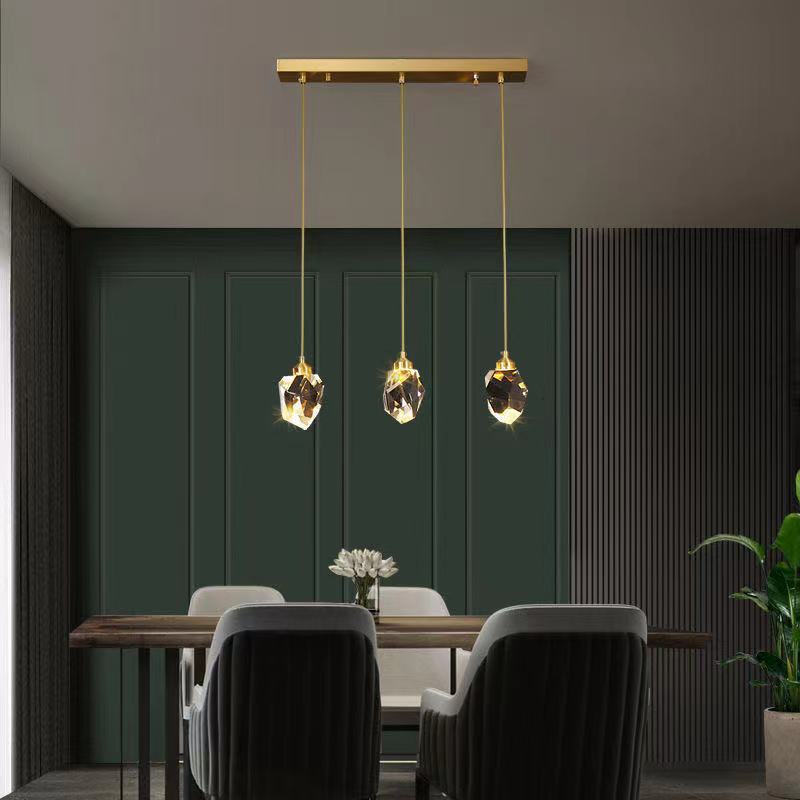 Modern Gold Brass Crystal LED Island Chandelier for Dining Room Decor