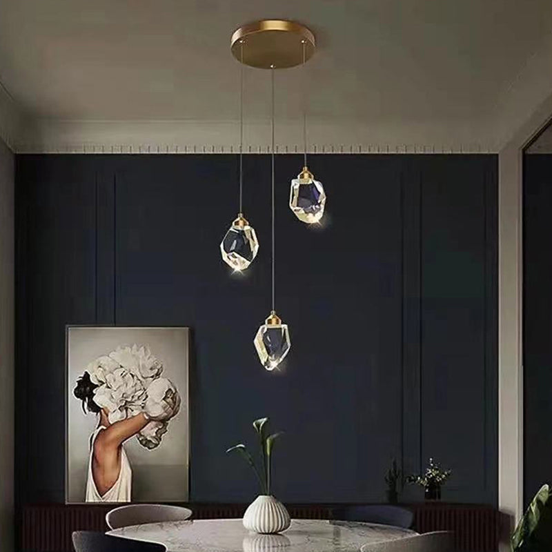 Modern Gold Brass Crystal LED Island Chandelier for Dining Room Decor
