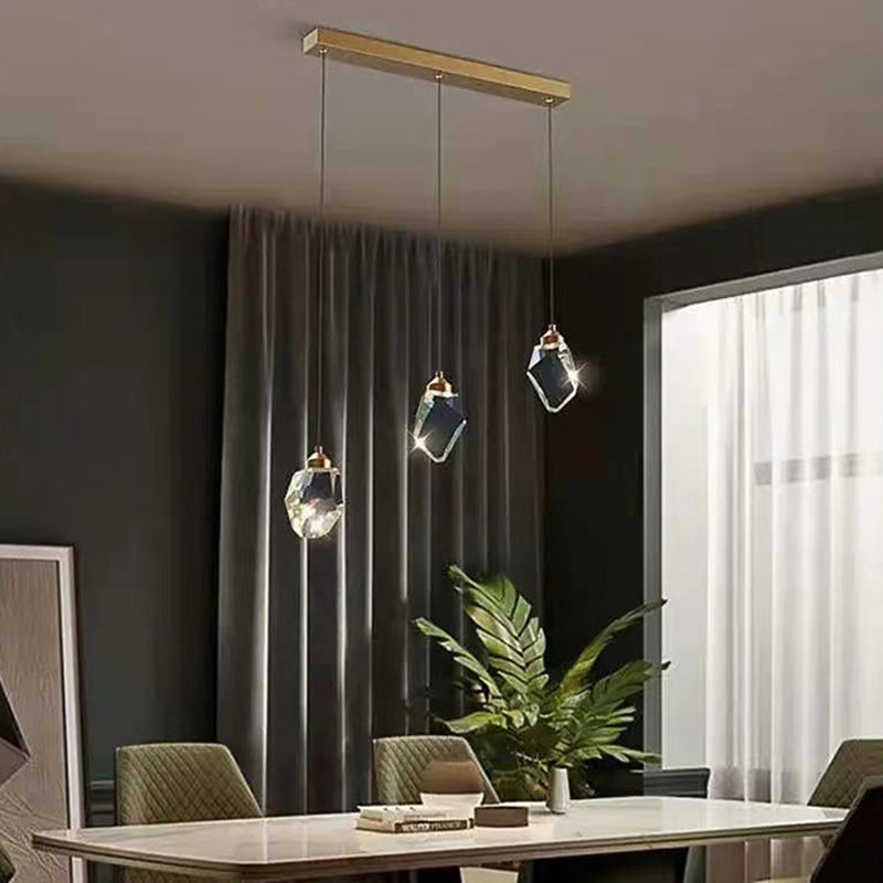 Modern Gold Brass Crystal LED Island Chandelier for Dining Room Decor