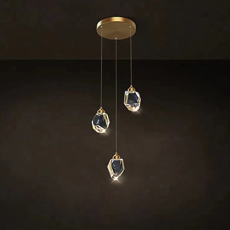 Modern Gold Brass Crystal LED Island Chandelier for Dining Room Decor