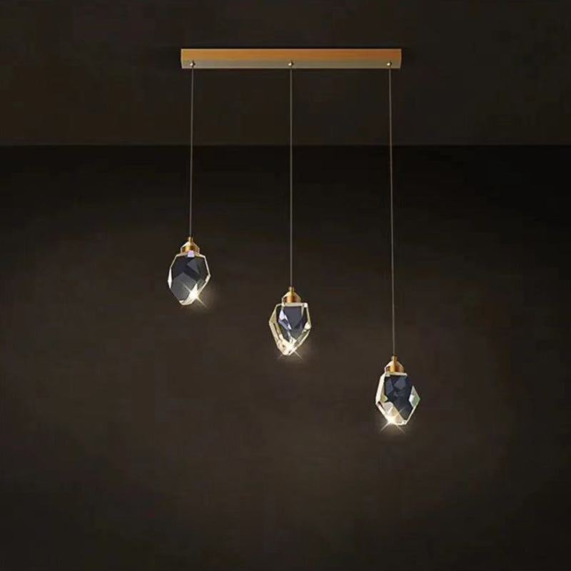 Modern Gold Brass Crystal LED Island Chandelier for Dining Room Decor