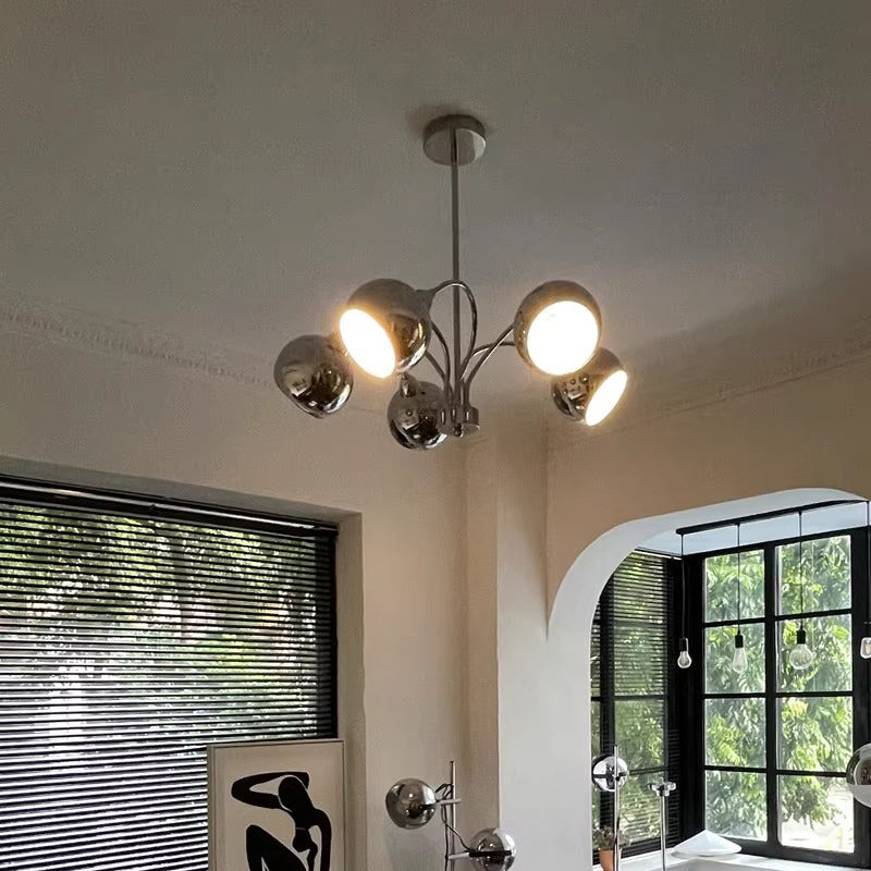 Mid-Century Modern Round Iron Finish Chandelier for Living Room 3/5-Light