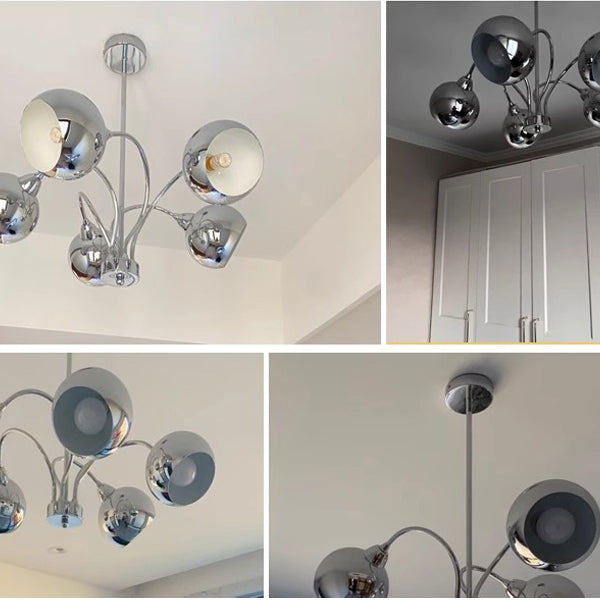 Mid-Century Modern Round Iron Finish Chandelier for Living Room 3/5-Light