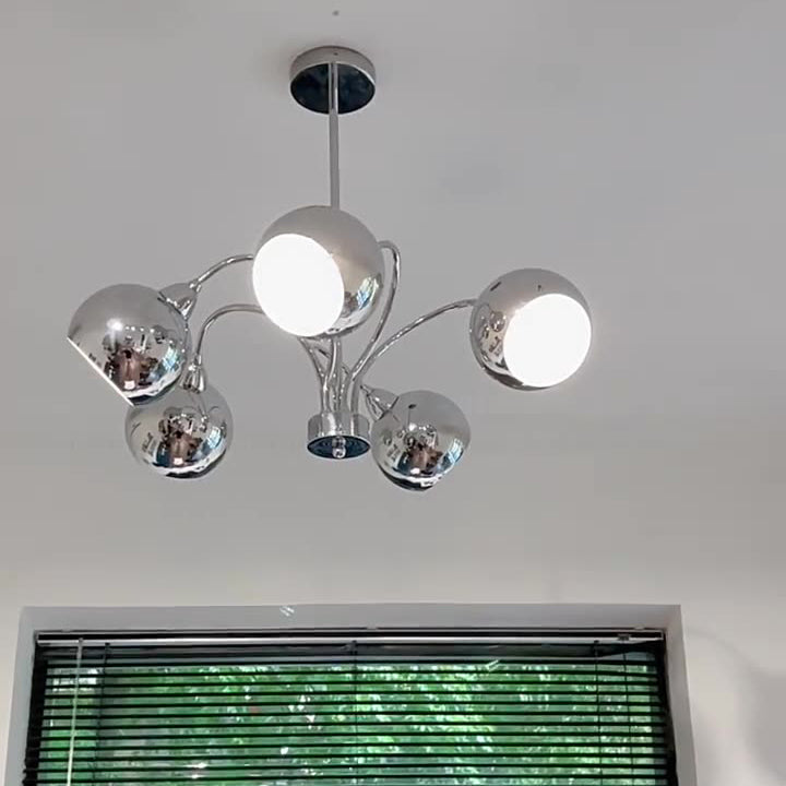 Mid-Century Modern Round Iron Finish Chandelier for Living Room 3/5-Light