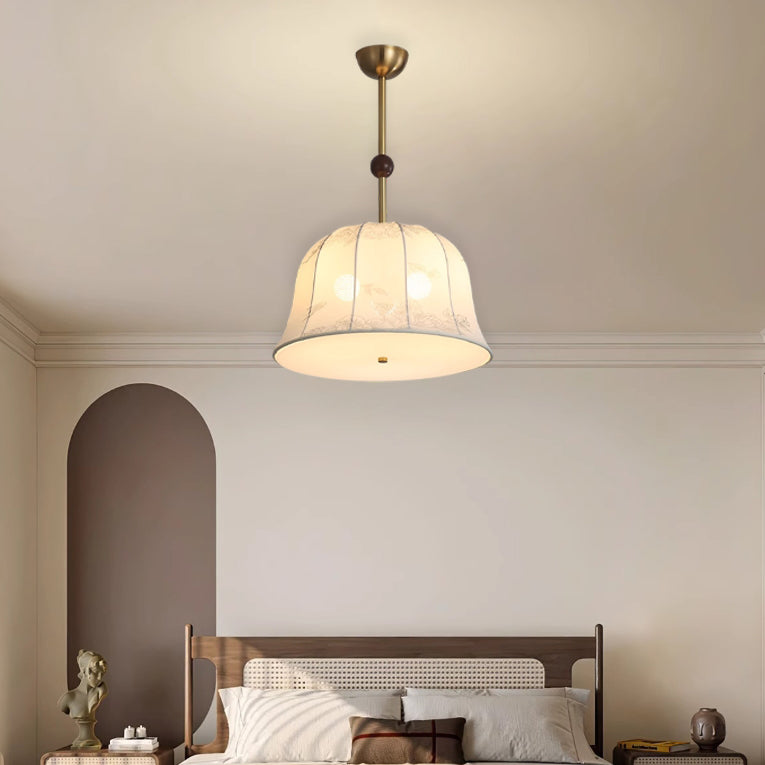 Elegant Traditional Chinese 3-Light Textured Fabric Chandelier for Dining Room