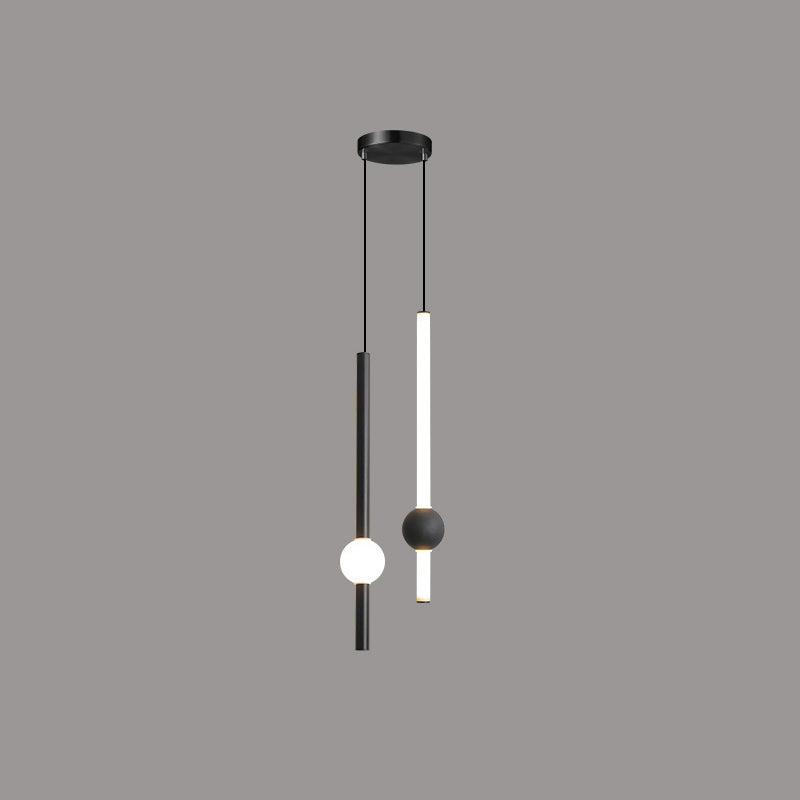 Sleek Black Acrylic LED Chandelier with Vertical Rods for Dining Room
