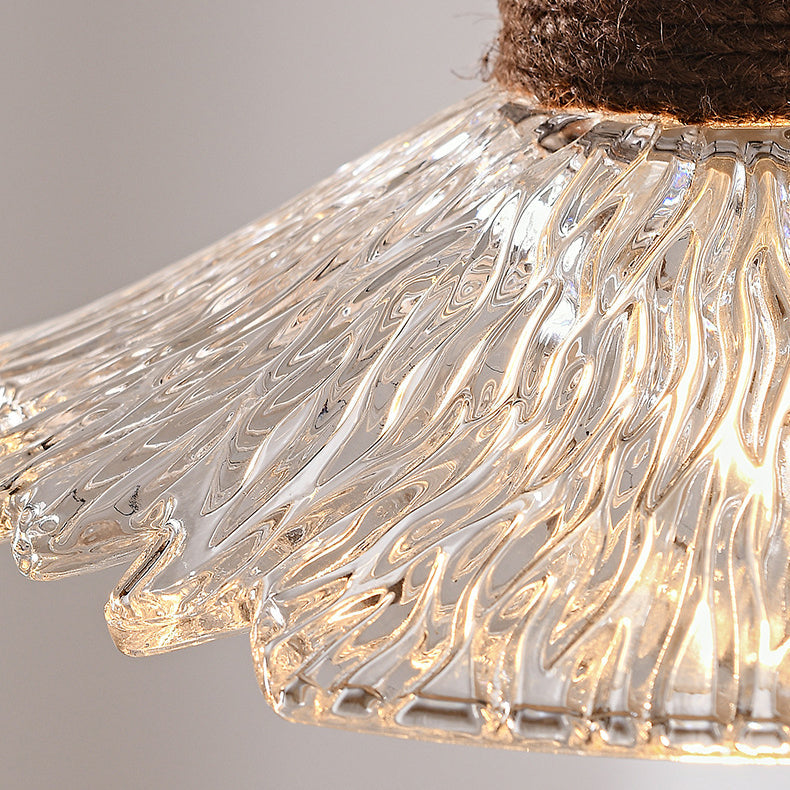 Nordic Style Round 3-Light Conical Glass Chandelier with Hemp Rope for Living Room