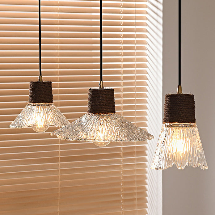 Nordic Style Round 3-Light Conical Glass Chandelier with Hemp Rope for Living Room