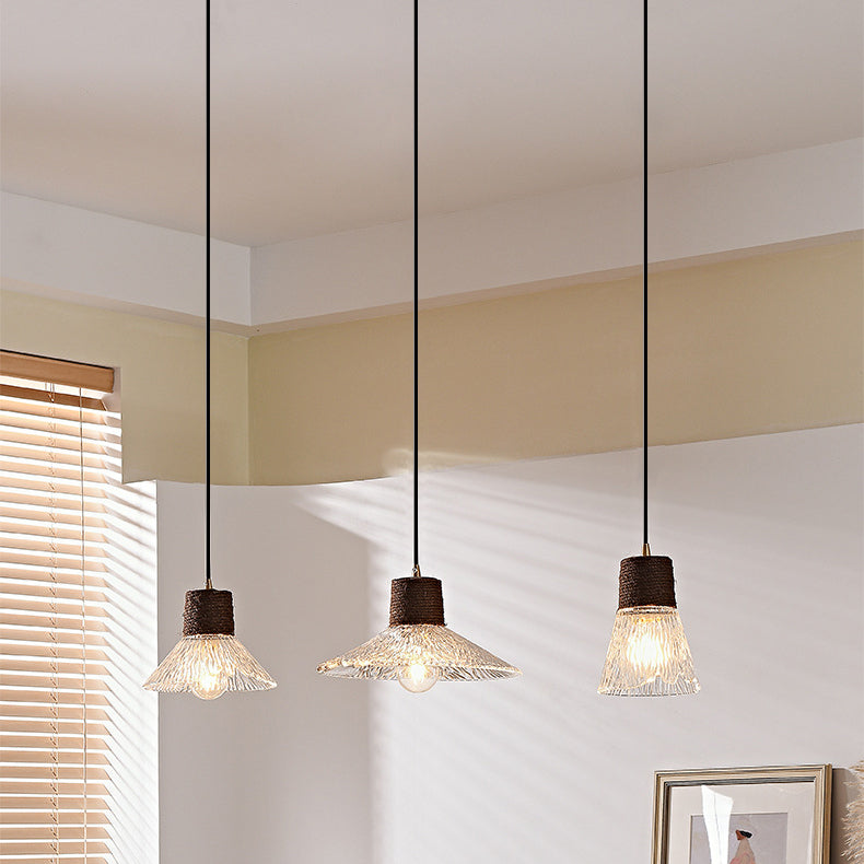 Nordic Style Round 3-Light Conical Glass Chandelier with Hemp Rope for Living Room