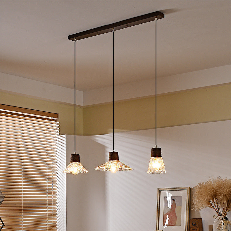 Nordic Style Round 3-Light Conical Glass Chandelier with Hemp Rope for Living Room