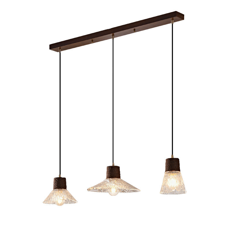 Nordic Style Round 3-Light Conical Glass Chandelier with Hemp Rope for Living Room