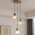 Nordic Style Round 3-Light Conical Glass Chandelier with Hemp Rope for Living Room