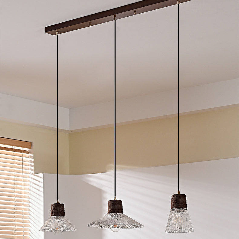 Nordic Style Round 3-Light Conical Glass Chandelier with Hemp Rope for Living Room