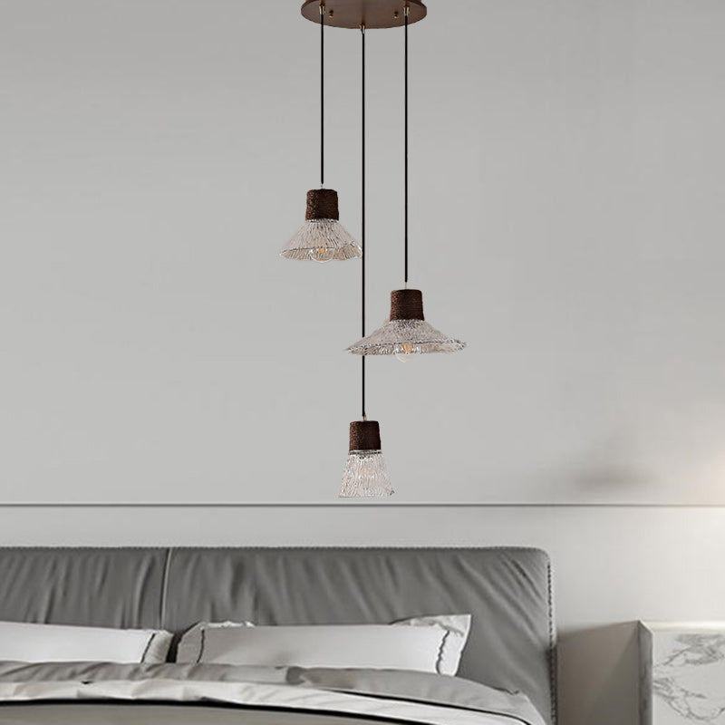 Nordic Style Round 3-Light Conical Glass Chandelier with Hemp Rope for Living Room