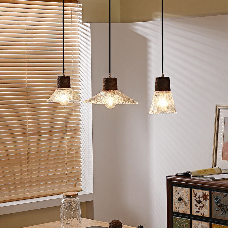 Nordic Style Round 3-Light Conical Glass Chandelier with Hemp Rope for Living Room