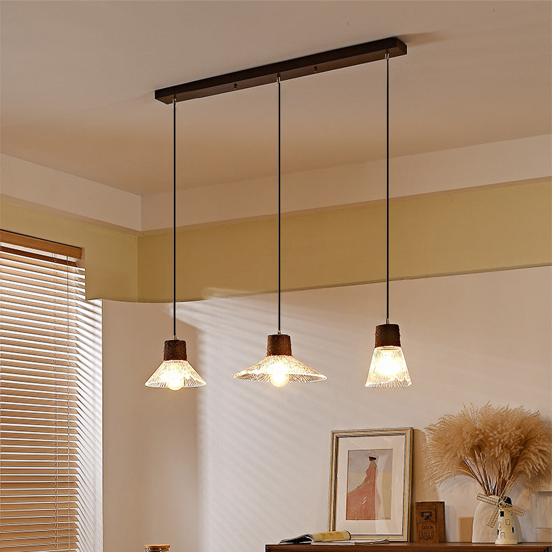 Nordic Style Round 3-Light Conical Glass Chandelier with Hemp Rope for Living Room