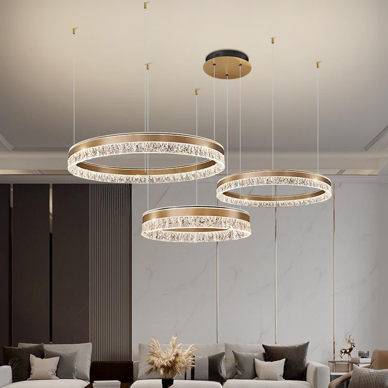 Sleek Modern Circular Acrylic Aluminum LED Chandelier for Living Room