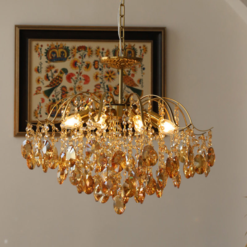 Vintage Iron Teardrop Crystal Chandelier for Elegant Living Rooms