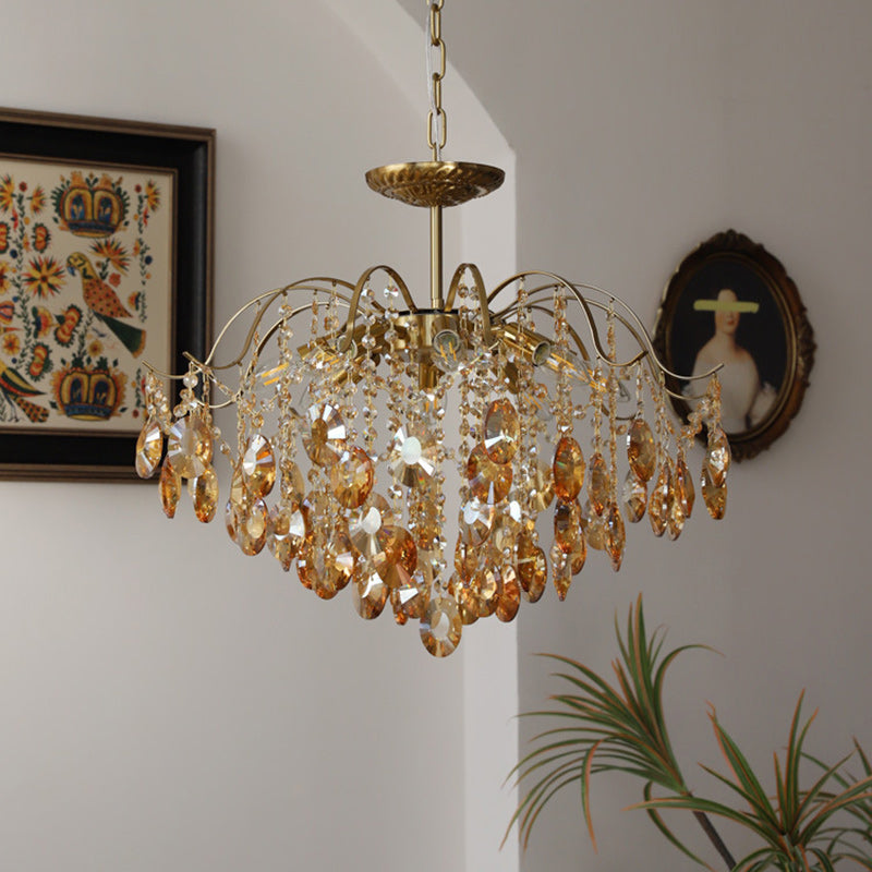 Vintage Iron Teardrop Crystal Chandelier for Elegant Living Rooms