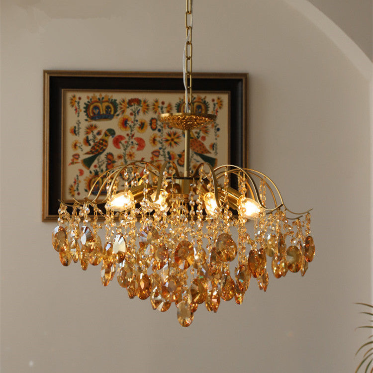 Vintage Iron Teardrop Crystal Chandelier for Elegant Living Rooms