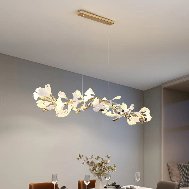 Scandinavian Ginkgo Leaf 8-Light Iron & Plastic Chandelier for Living Room