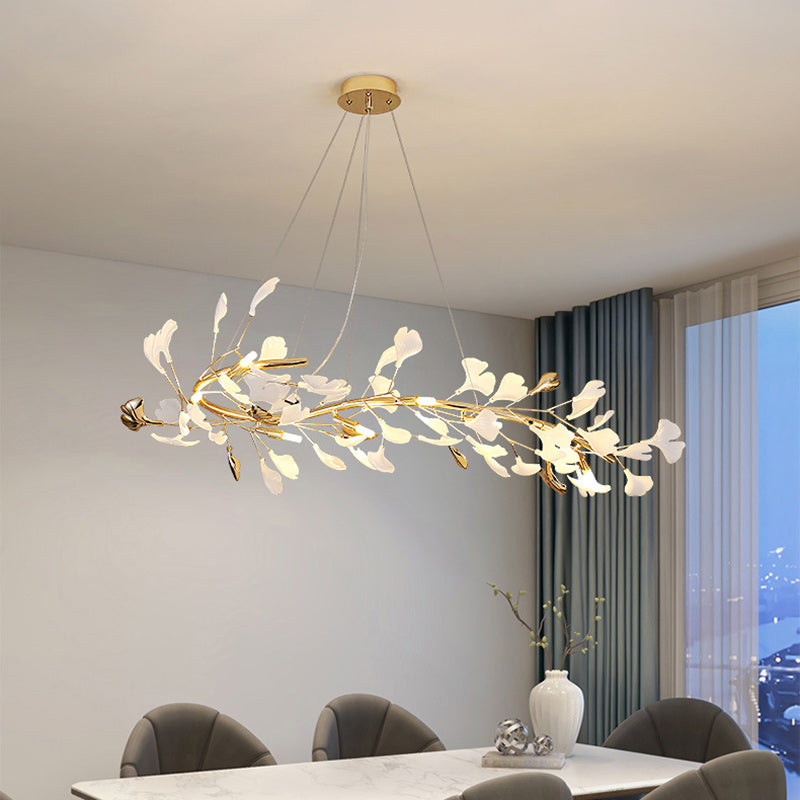 Scandinavian Ginkgo Leaf 8-Light Iron & Plastic Chandelier for Living Room