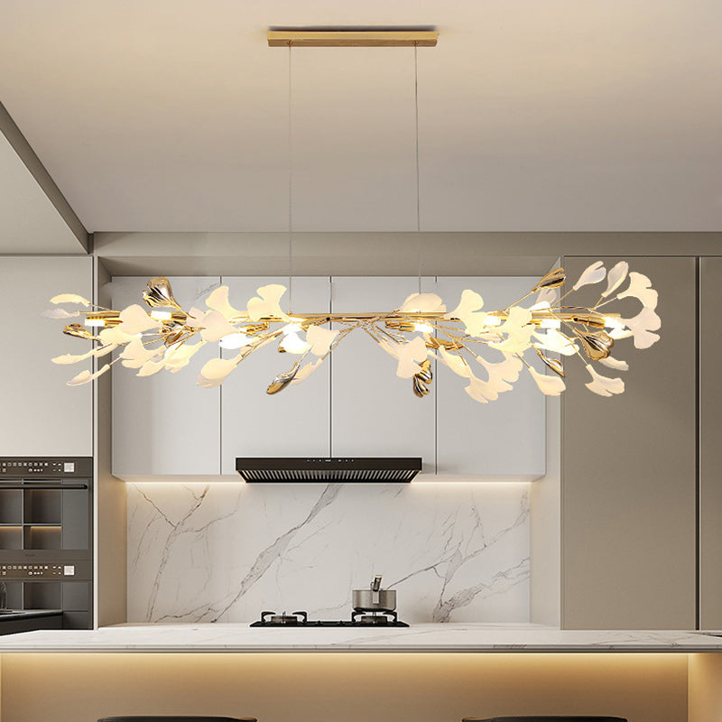 Scandinavian Ginkgo Leaf 8-Light Iron & Plastic Chandelier for Living Room