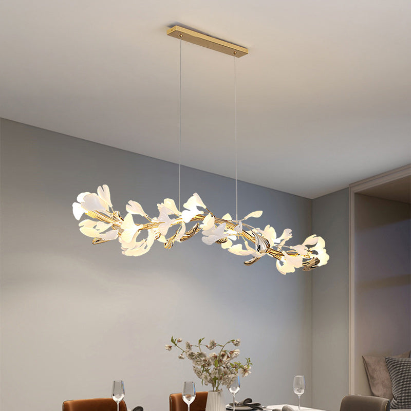 Scandinavian Ginkgo Leaf 8-Light Iron & Plastic Chandelier for Living Room