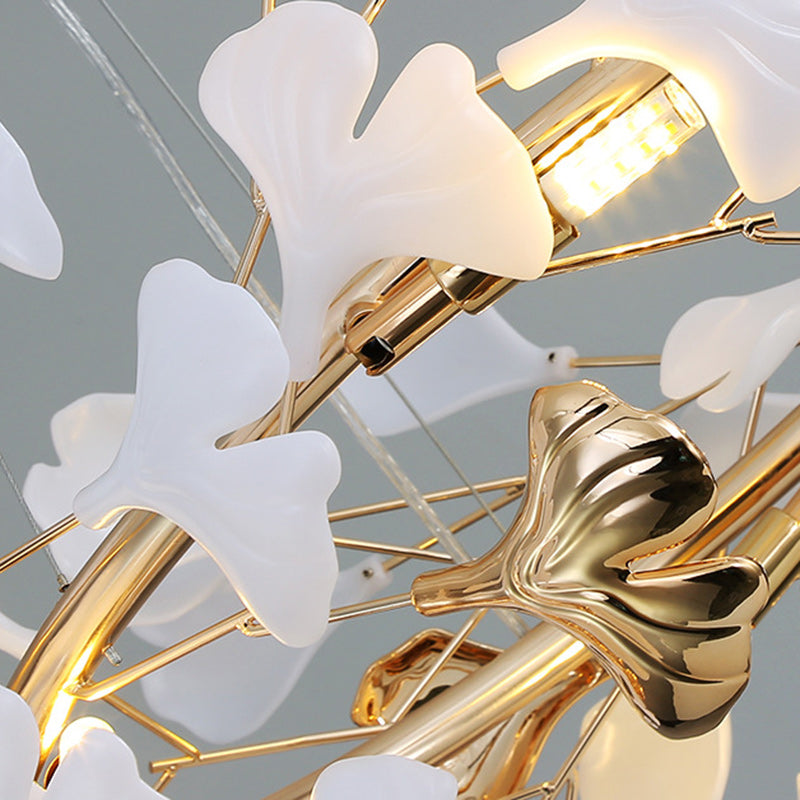 Scandinavian Ginkgo Leaf 8-Light Iron & Plastic Chandelier for Living Room