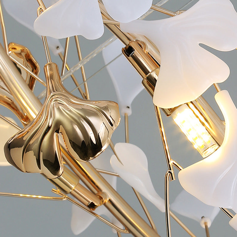 Scandinavian Ginkgo Leaf 8-Light Iron & Plastic Chandelier for Living Room