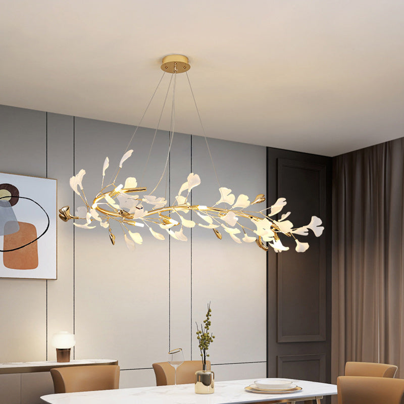 Scandinavian Ginkgo Leaf 8-Light Iron & Plastic Chandelier for Living Room