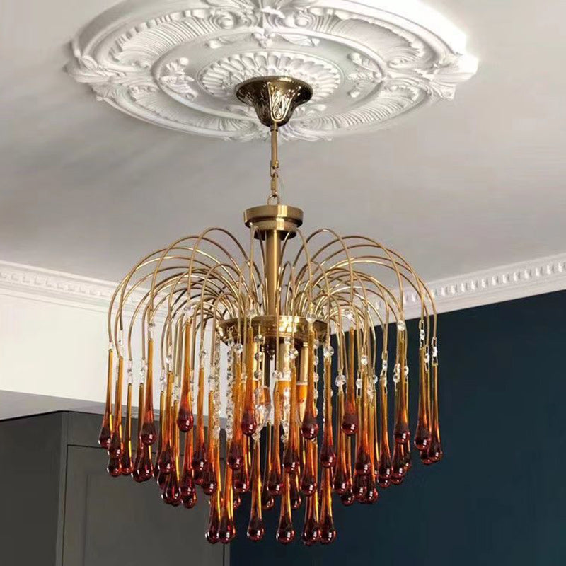 Vintage Copper Glass Teardrop Chandelier for Elegant Living Room Decor