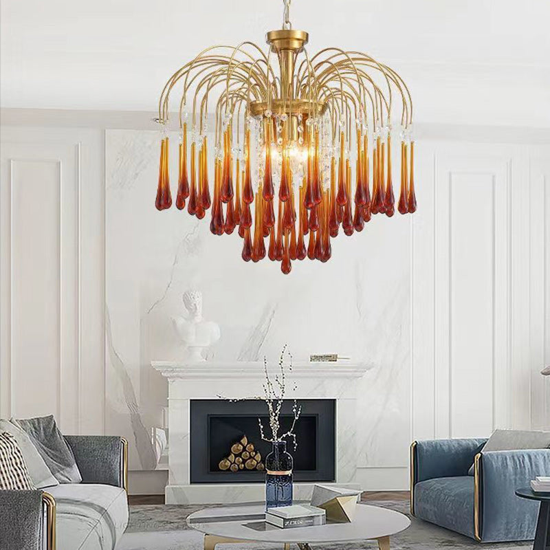Vintage Copper Glass Teardrop Chandelier for Elegant Living Room Decor