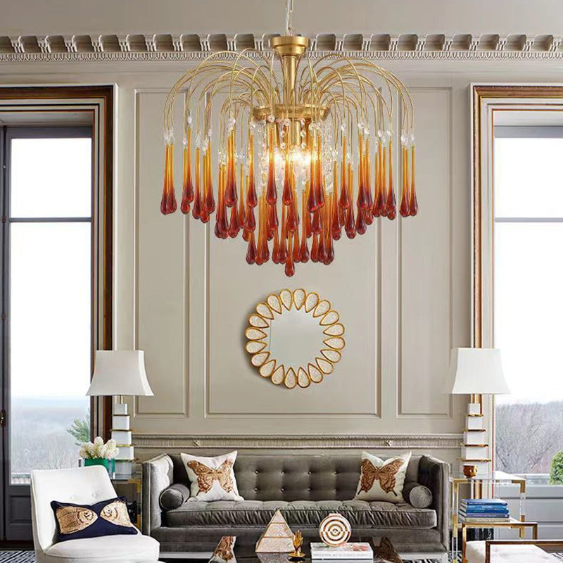 Vintage Copper Glass Teardrop Chandelier for Elegant Living Room Decor