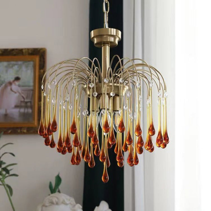 Vintage Copper Glass Teardrop Chandelier for Elegant Living Room Decor