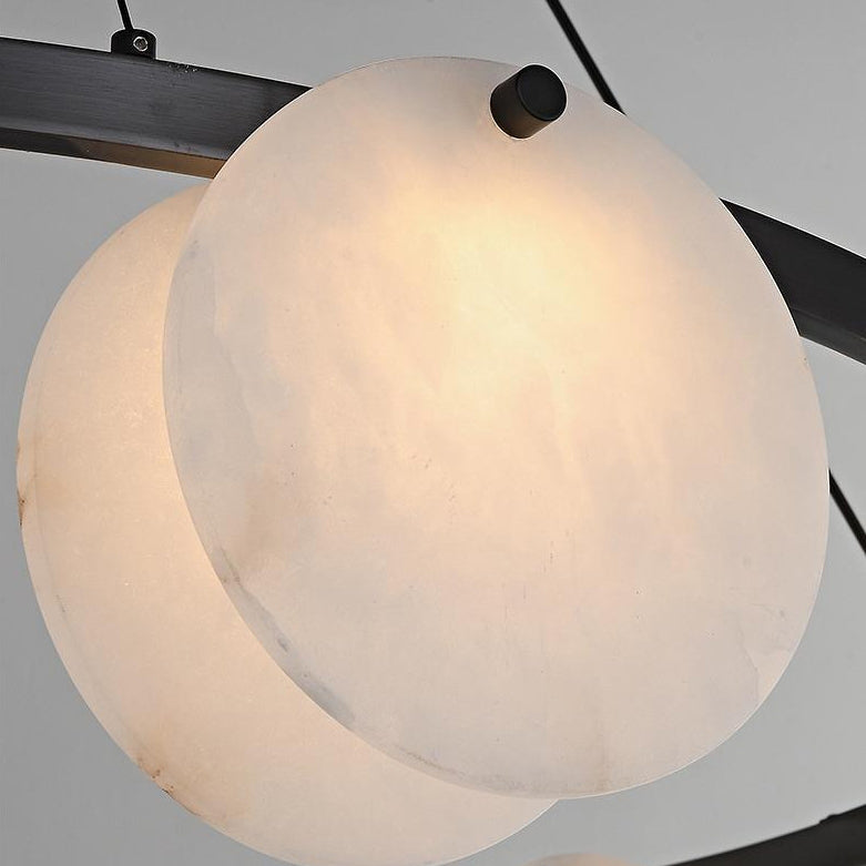 Modern Minimalist Copper and Marble Round Chandelier for Living Room